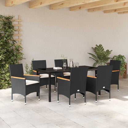 Set da Pranzo per Giardino con cuscino 7 pcs Nero Poly Rattan - homemem39