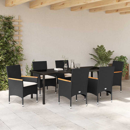 Set da Pranzo per Giardino con cuscino 7 pcs Nero polyrattan | homemem39