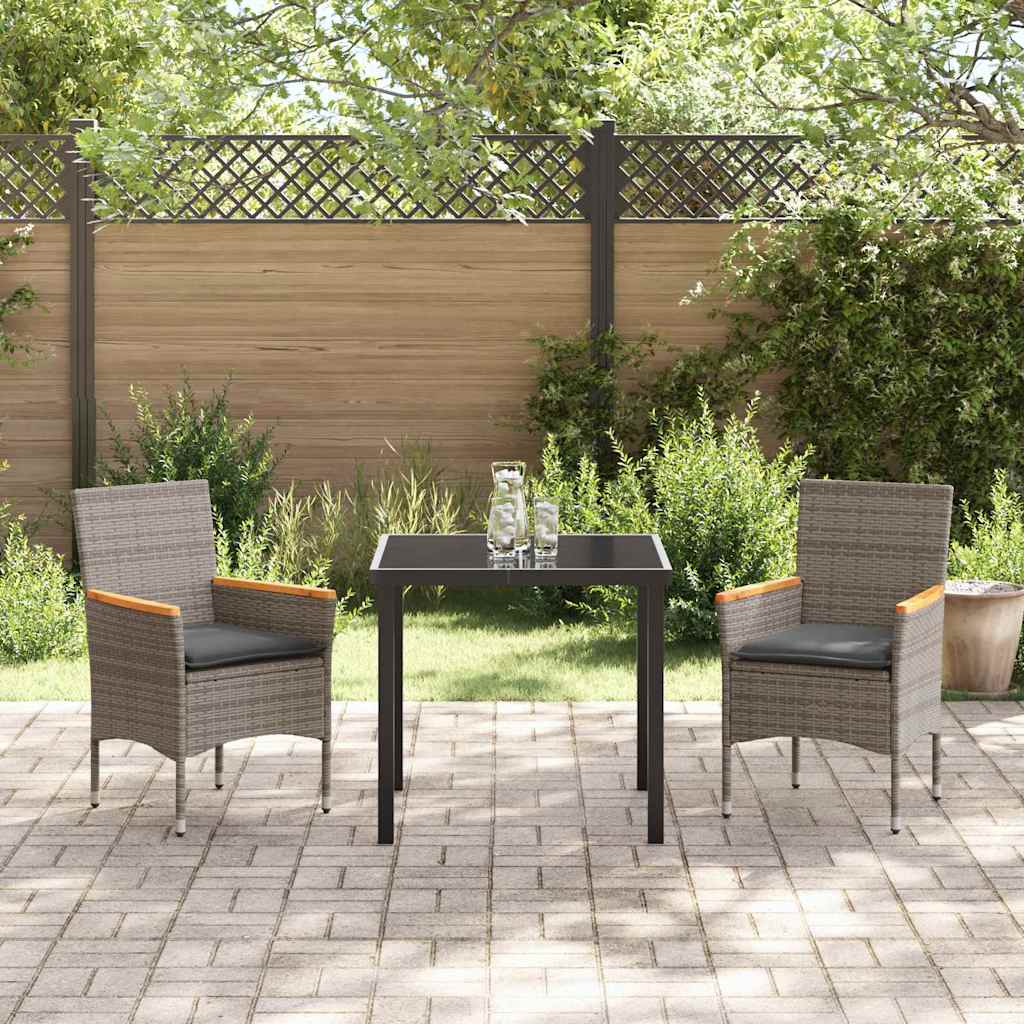 Set da Pranzo per Giardino con cuscino 3 pcs Grigio Poly Rattan - homemem39