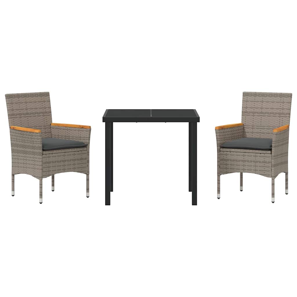 Set da Pranzo per Giardino con cuscino 3 pcs Grigio Poly Rattan - homemem39