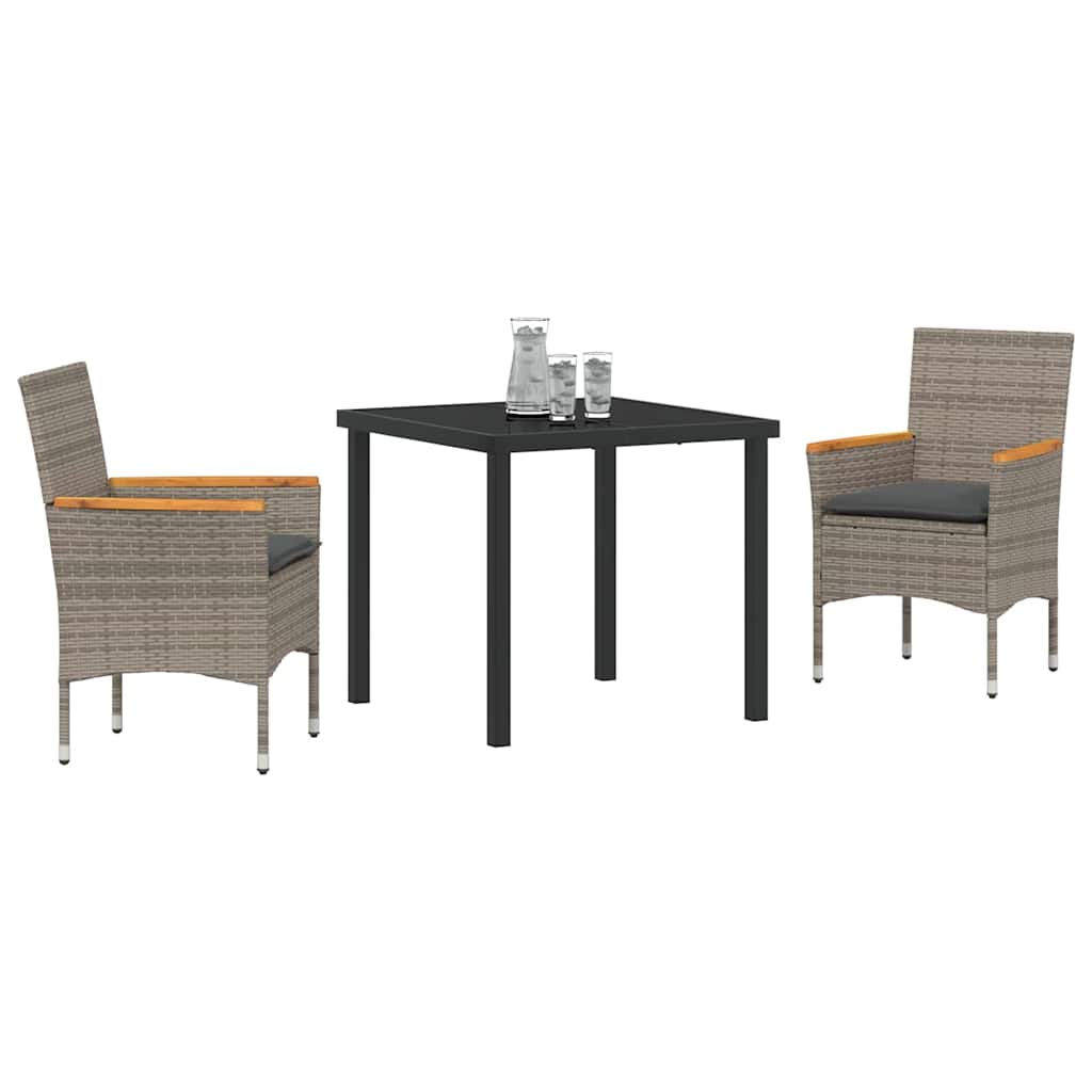 Set da Pranzo per Giardino con cuscino 3 pcs Grigio polyrattan | homemem39