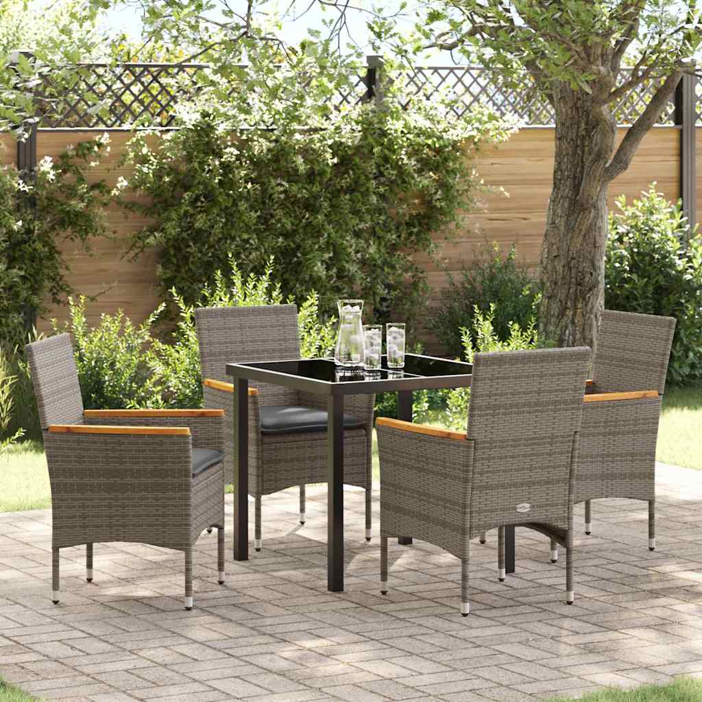 Set da Pranzo per Giardino con cuscino 5 pcs Grigio Poly Rattan - homemem39