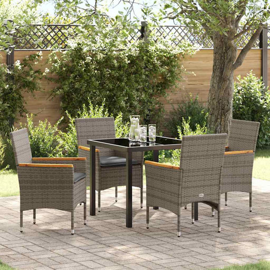 Set da Pranzo per Giardino con cuscino 5 pcs Grigio Poly Rattan - homemem39