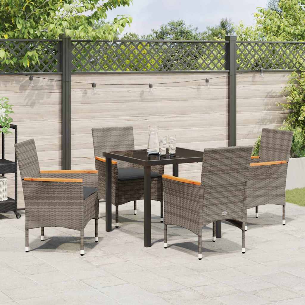 Set da Pranzo per Giardino con cuscino 5 pcs Grigio Poly Rattan - homemem39