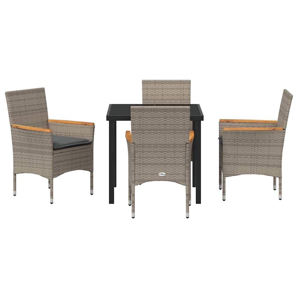 Set da Pranzo per Giardino con cuscino 5 pcs Grigio Poly Rattan - homemem39