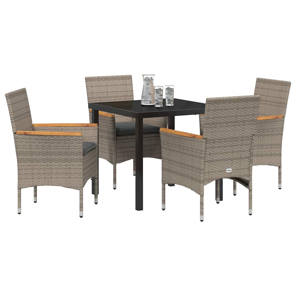 Set da Pranzo per Giardino con cuscino 5 pcs Grigio Poly Rattan - homemem39