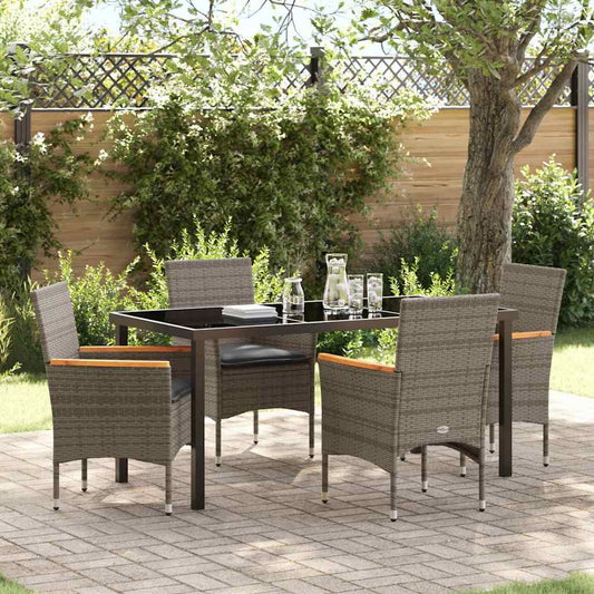 Set da Pranzo per Giardino con cuscino 5 pcs Grigio Poly Rattan - homemem39