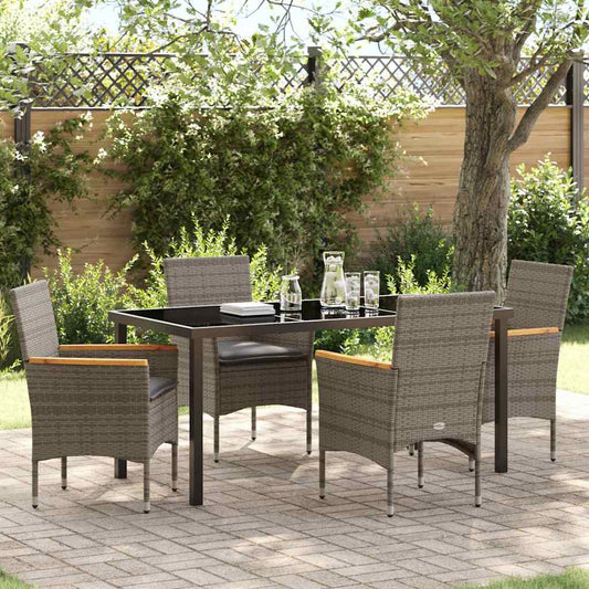 Set da Pranzo per Giardino con cuscino 5 pcs Grigio Poly Rattan - homemem39