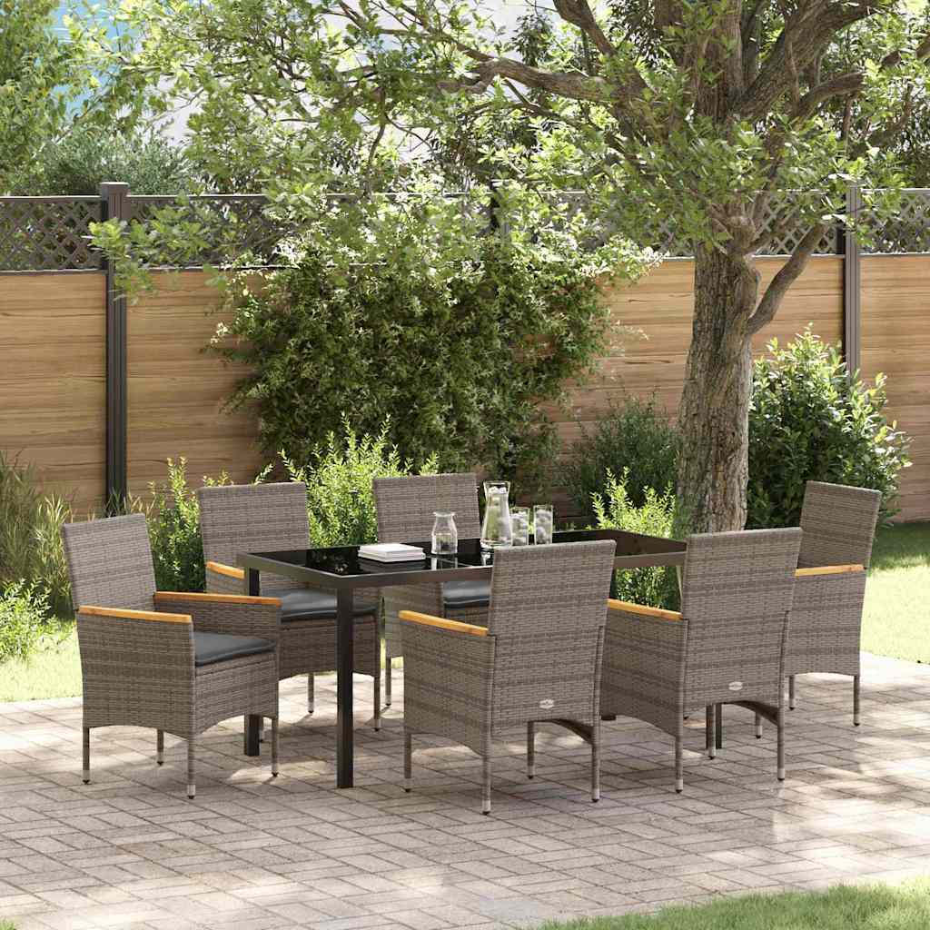 Set da Pranzo per Giardino con cuscino 7 pcs Grigio Poly Rattan - homemem39