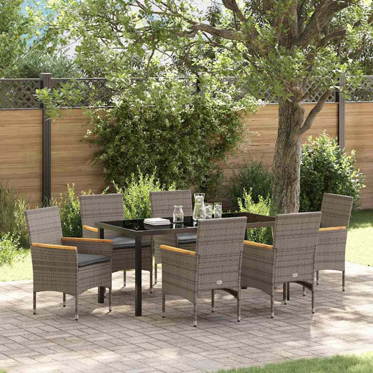 Set da Pranzo per Giardino con cuscino 7 pcs Grigio Poly Rattan - homemem39