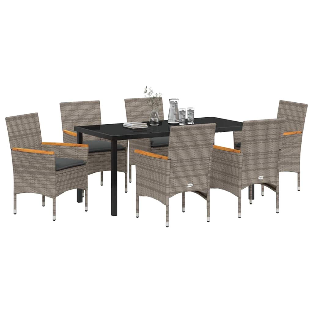 Set da Pranzo per Giardino con cuscino 7 pcs Grigio Poly Rattan - homemem39