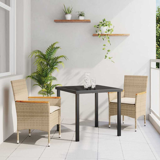 Set da Pranzo per Giardino con cuscino 3 pcs Beige Poly Rattan - homemem39