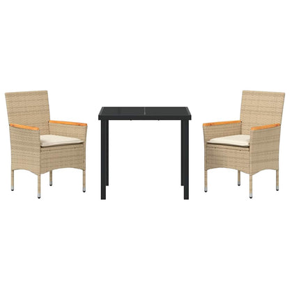 Set da Pranzo per Giardino con cuscino 3 pcs Beige Poly Rattan - homemem39