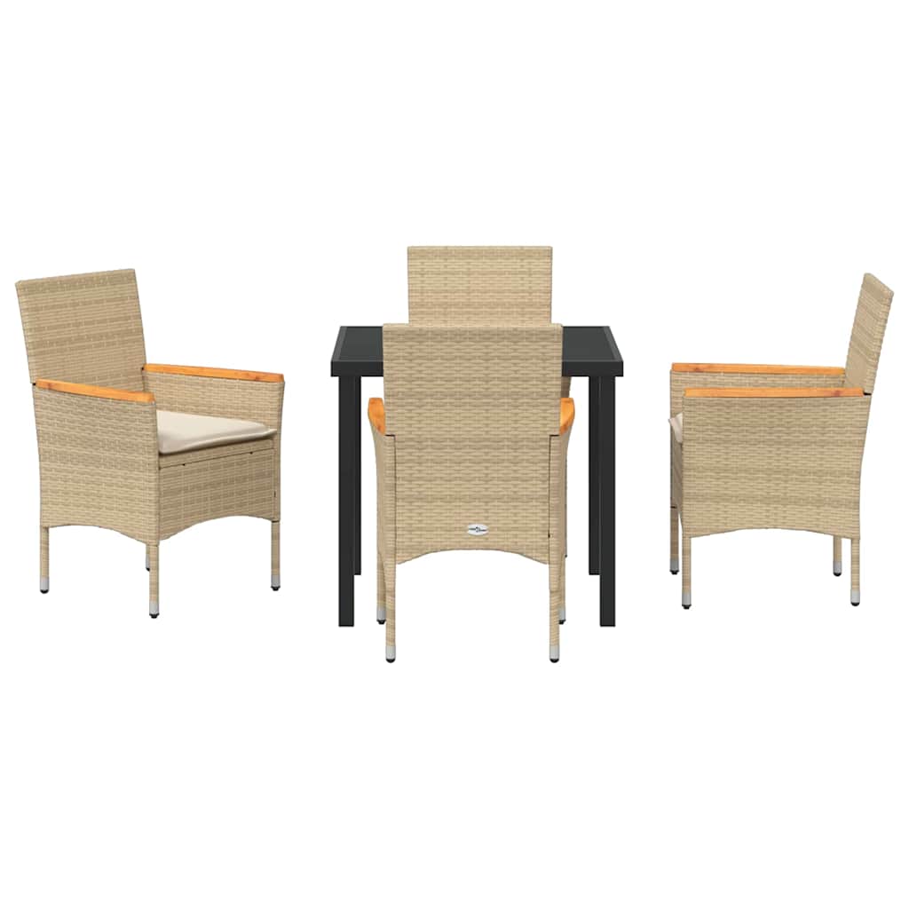 Set da Pranzo per Giardino con cuscino 5 pcs Beige Poly Rattan - homemem39