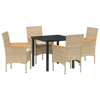 Set da Pranzo per Giardino con cuscino 5 pcs Beige Poly Rattan - homemem39