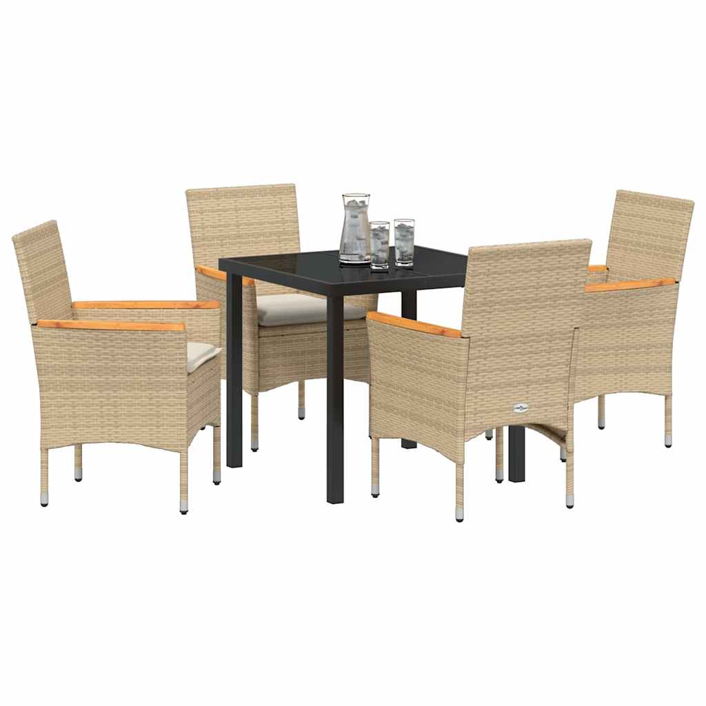 Set da Pranzo per Giardino con cuscino 5 pcs Beige Poly Rattan - homemem39