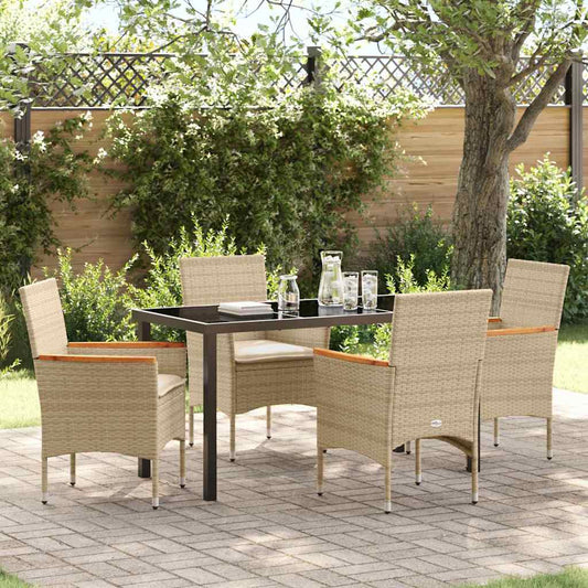 Set da Pranzo per Giardino con cuscino 5 pcs Beige Poly Rattan - homemem39