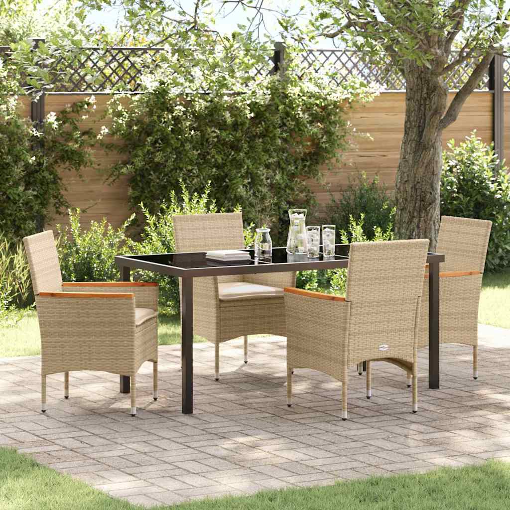 Set da Pranzo per Giardino con cuscino 5 pcs Beige Poly Rattan - homemem39