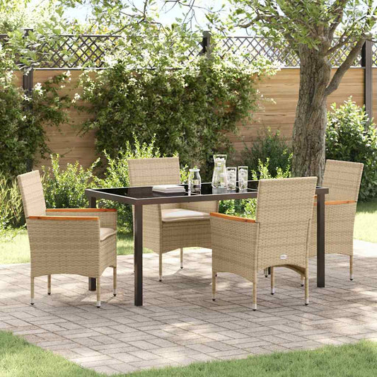 Set da Pranzo per Giardino con cuscino 5 pcs Beige Poly Rattan - homemem39