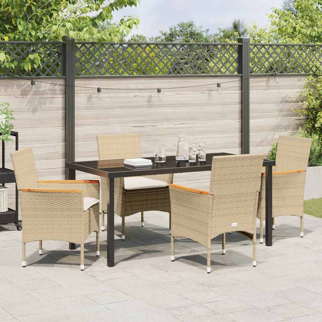 Set da Pranzo per Giardino con cuscino 5 pcs Beige Poly Rattan - homemem39