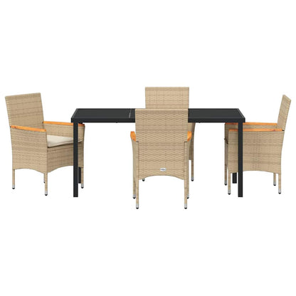 Set da Pranzo per Giardino con cuscino 5 pcs Beige Poly Rattan - homemem39