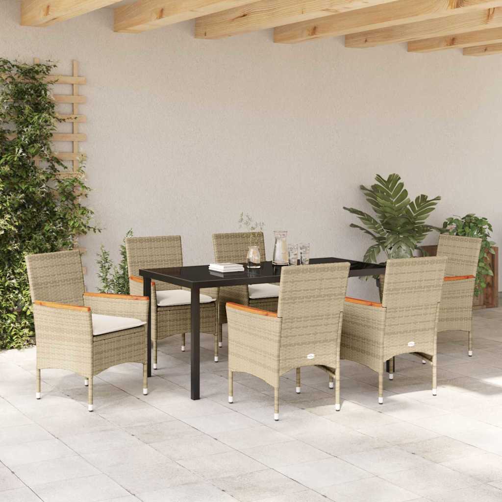 Set da Pranzo per Giardino con cuscino 7 pcs Beige Poly Rattan - homemem39