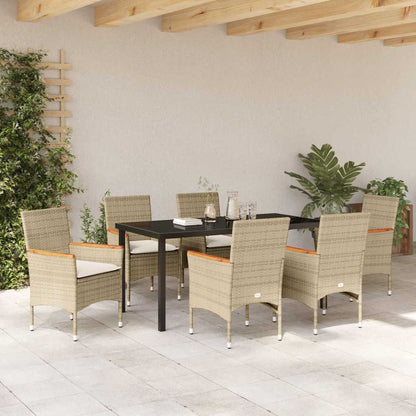 Set da Pranzo per Giardino con cuscino 7 pcs Beige Poly Rattan - homemem39