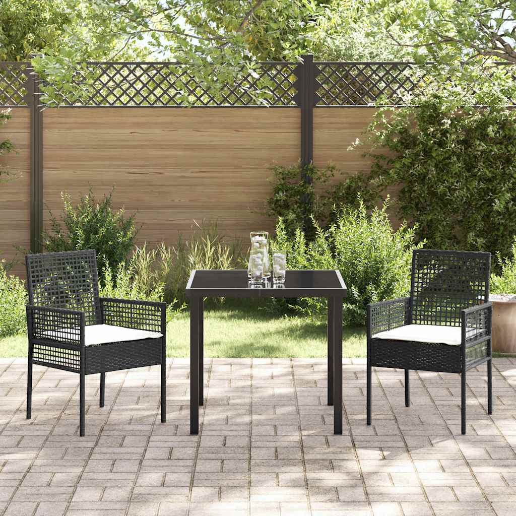 Set da Pranzo per Giardino con cuscino 3 pcs Nero Poly Rattan - homemem39