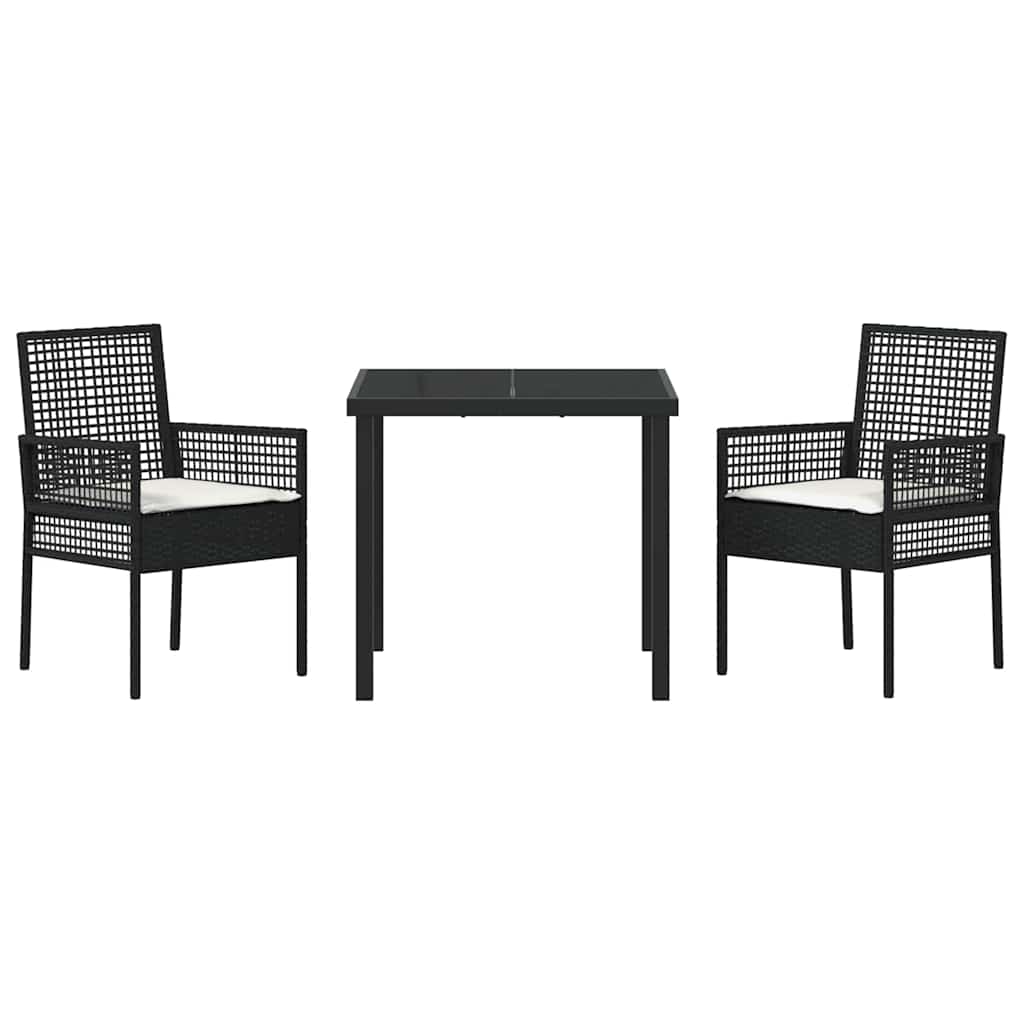 Set da Pranzo per Giardino con cuscino 3 pcs Nero Poly Rattan - homemem39