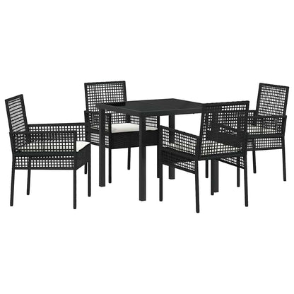 Set da Pranzo per Giardino con cuscino 5 pcs Nero Poly Rattan - homemem39