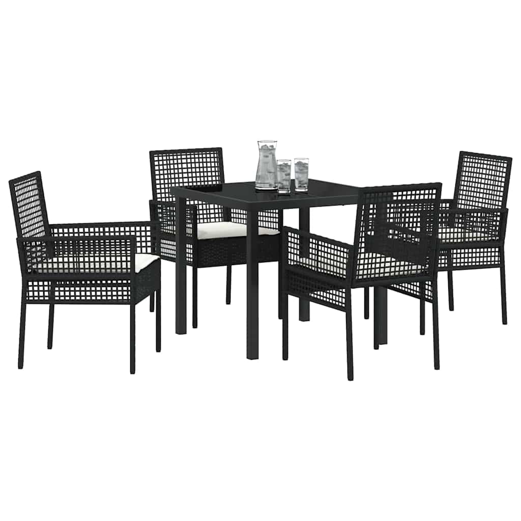 Set da Pranzo per Giardino con cuscino 5 pcs Nero Poly Rattan - homemem39
