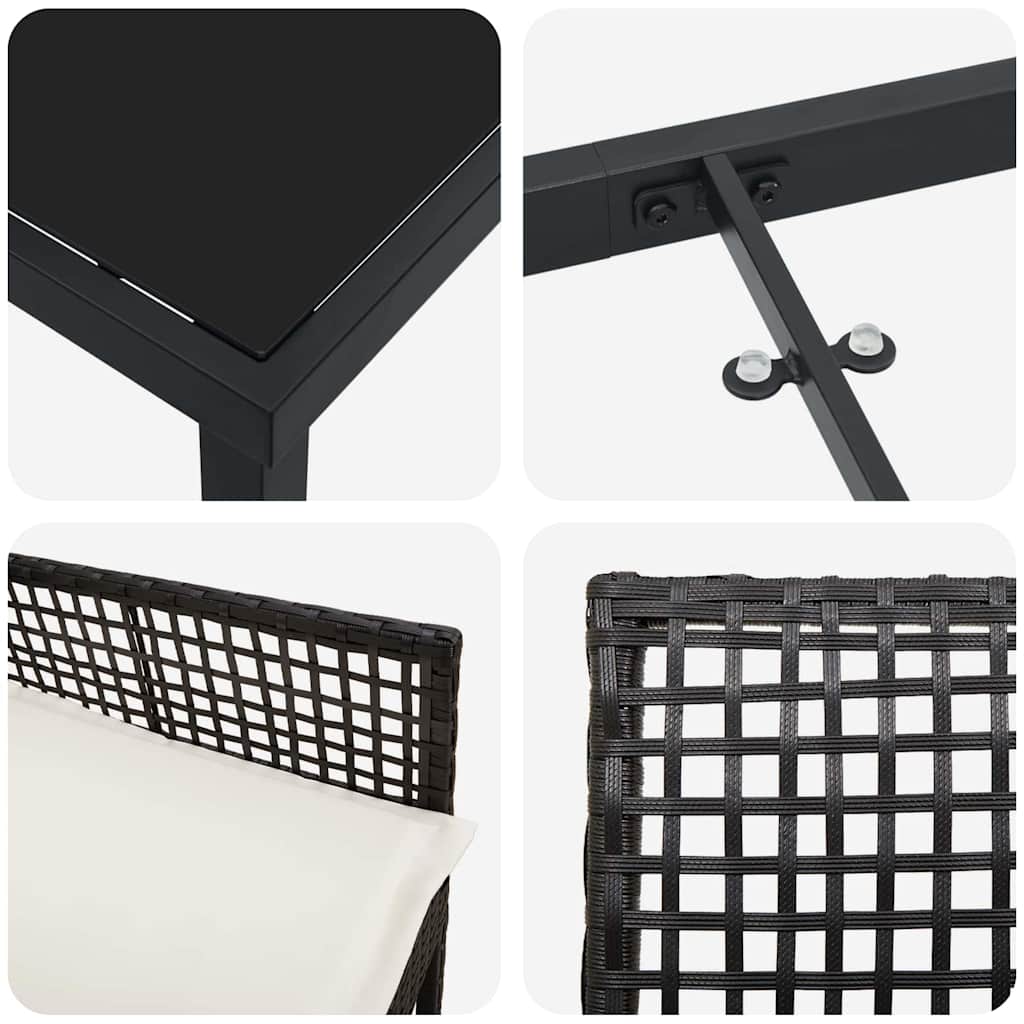 Set da Pranzo per Giardino con cuscino 5 pcs Nero Poly Rattan - homemem39