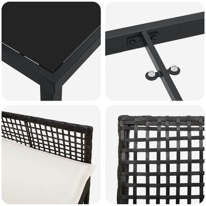 Set da Pranzo per Giardino con cuscino 5 pcs Nero Poly Rattan - homemem39