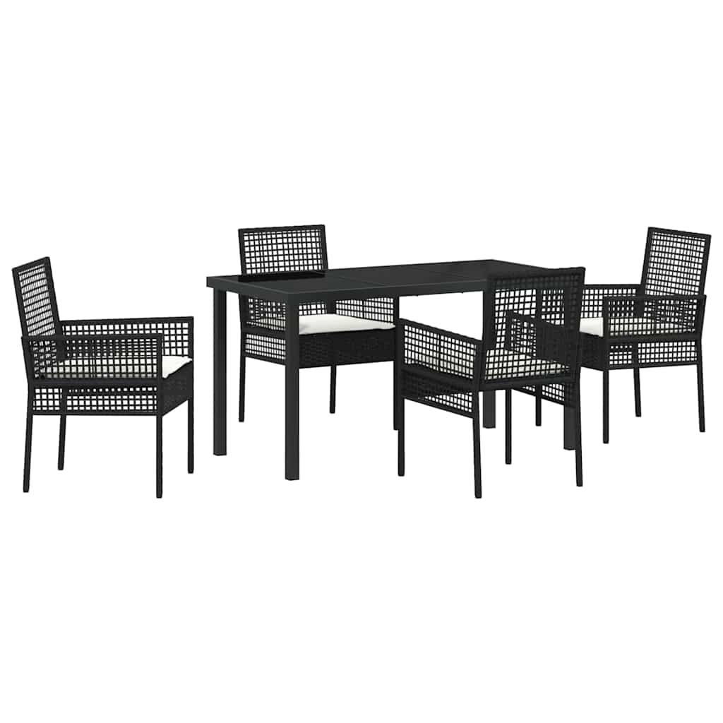 Set da Pranzo per Giardino con cuscino 5 pcs Nero Poly Rattan - homemem39