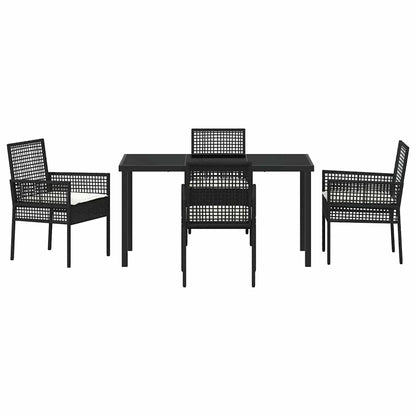 Set da Pranzo per Giardino con cuscino 5 pcs Nero Poly Rattan - homemem39