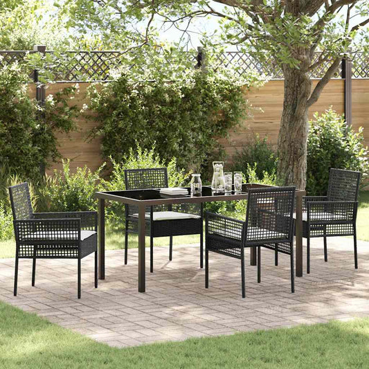 Set da Pranzo per Giardino con cuscino 5 pcs Nero Poly Rattan - homemem39
