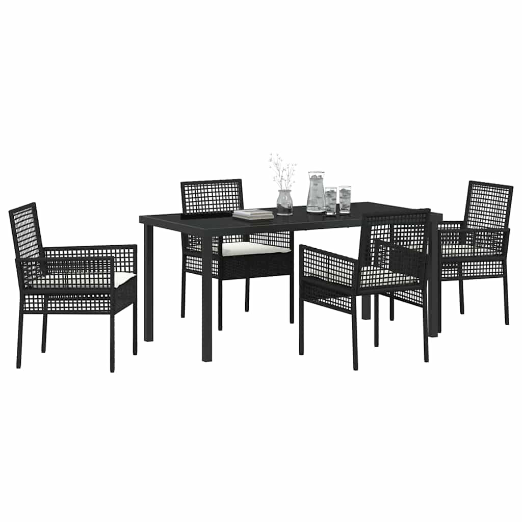 Set da Pranzo per Giardino con cuscino 5 pcs Nero Poly Rattan - homemem39