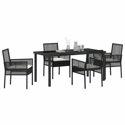 Set da Pranzo per Giardino con cuscino 5 pcs Nero Poly Rattan - homemem39