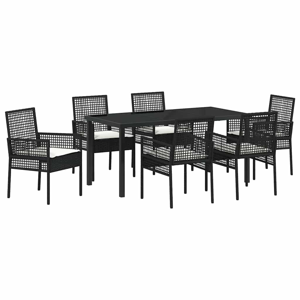 Set da Pranzo per Giardino con cuscino 7 pcs Nero Poly Rattan - homemem39