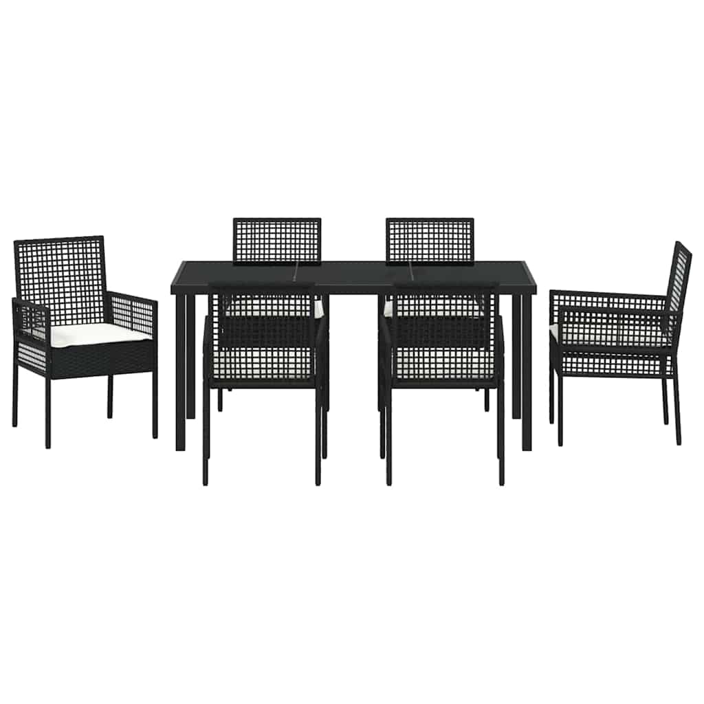 Set da Pranzo per Giardino con cuscino 7 pcs Nero Poly Rattan - homemem39