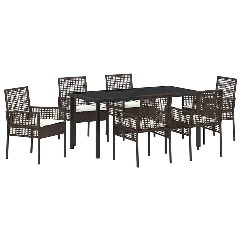 Set da Pranzo per Giardino 7 pcs Marrone Poly Rattan - homemem39