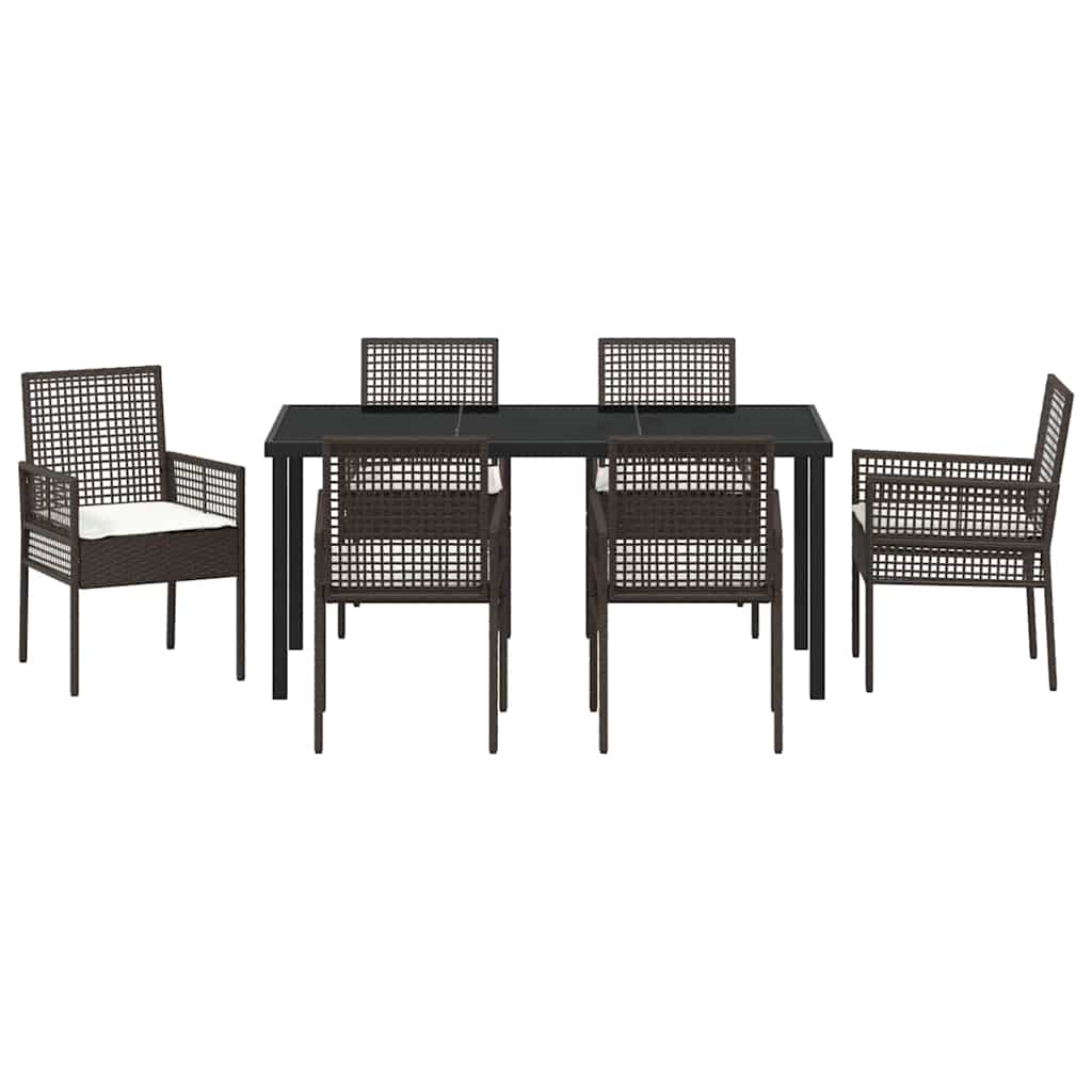 Set da Pranzo per Giardino 7 pcs Marrone Poly Rattan - homemem39