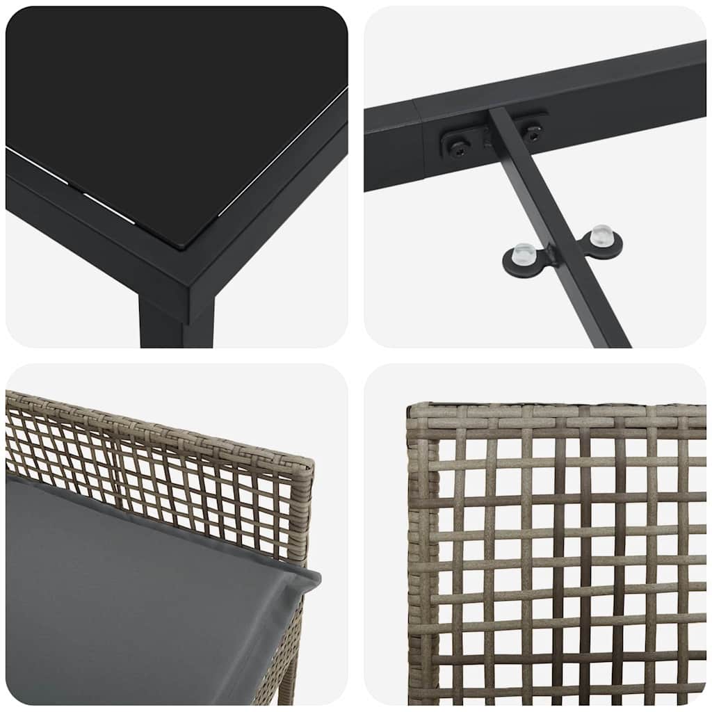 Set da Pranzo per Giardino con cuscino 3 pcs Grigio Poly Rattan - homemem39