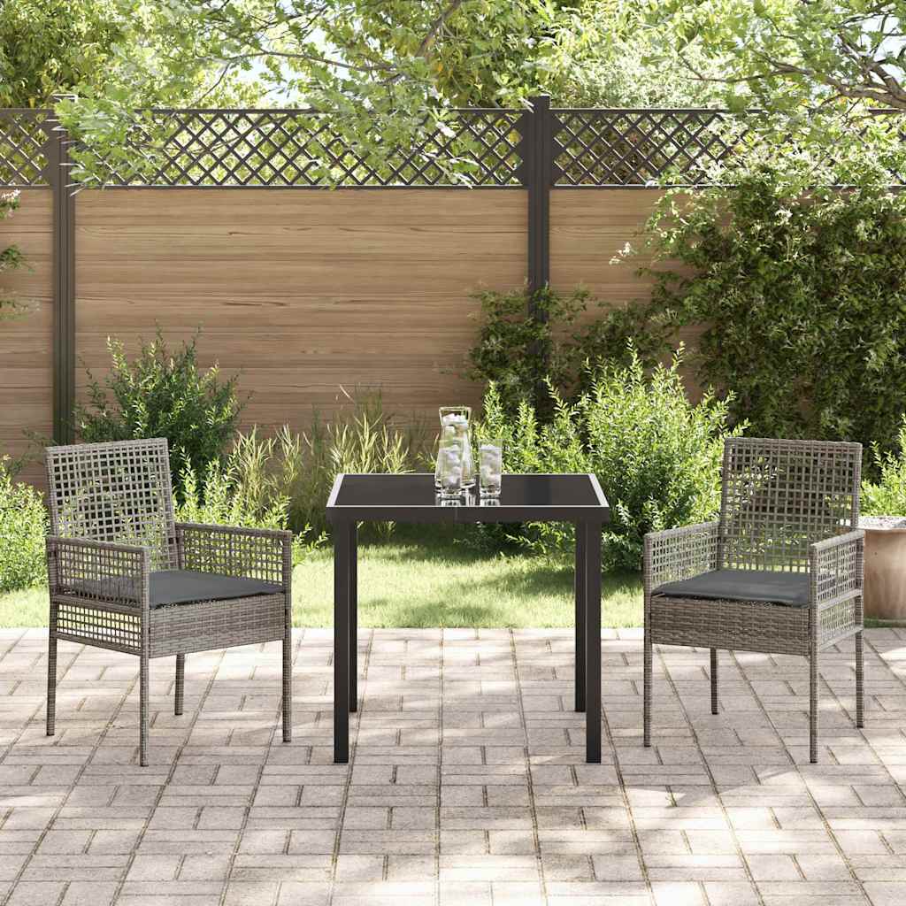 Set da Pranzo per Giardino con cuscino 3 pcs Grigio Poly Rattan - homemem39