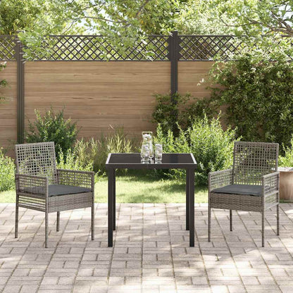 Set da Pranzo per Giardino con cuscino 3 pcs Grigio Poly Rattan - homemem39