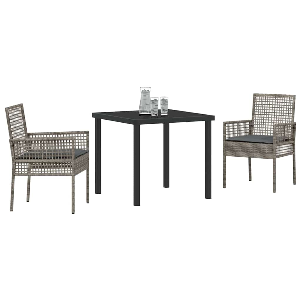 Set da Pranzo per Giardino con cuscino 3 pcs Grigio Poly Rattan - homemem39