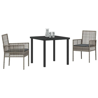 Set da Pranzo per Giardino con cuscino 3 pcs Grigio Poly Rattan - homemem39