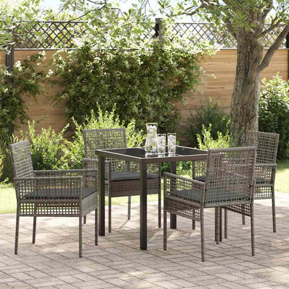 Set da Pranzo per Giardino con cuscino 5 pcs Grigio Poly Rattan - homemem39