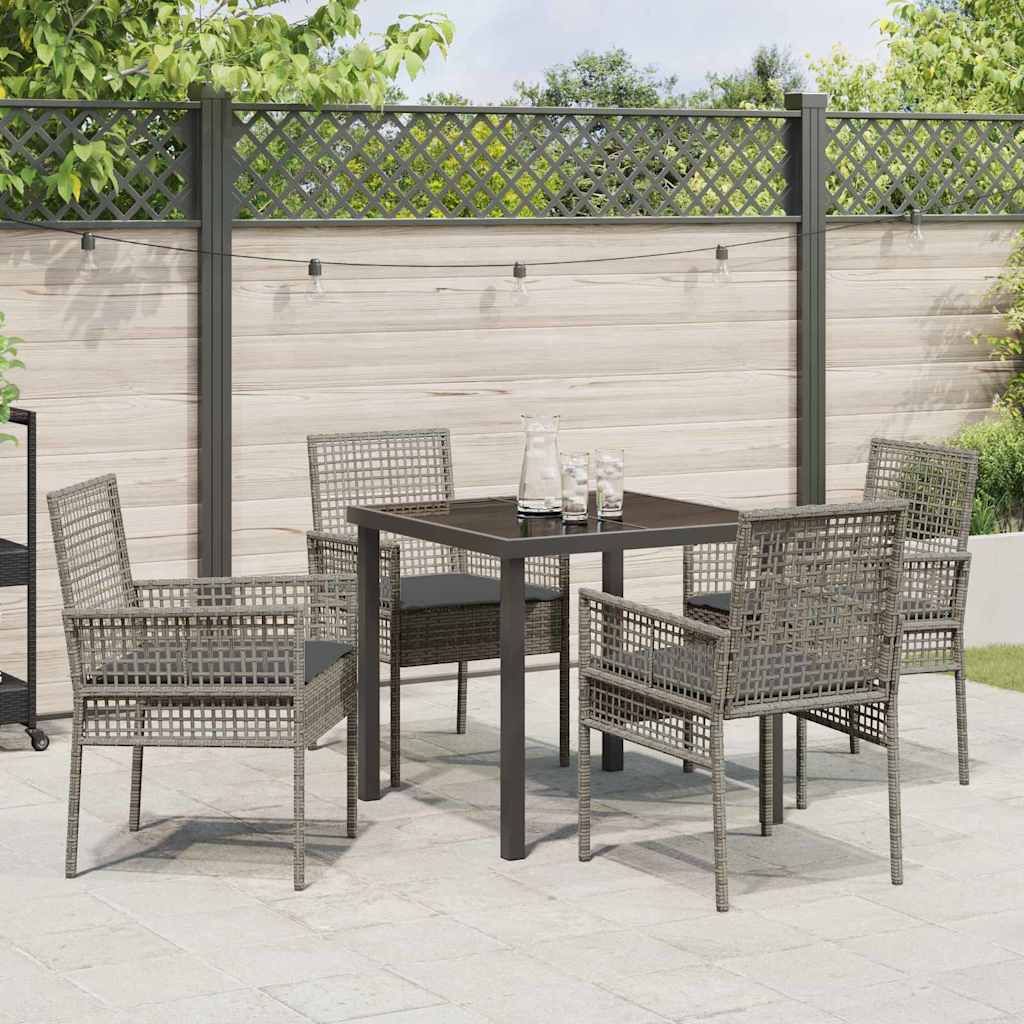 Set da Pranzo per Giardino con cuscino 5 pcs Grigio Poly Rattan - homemem39