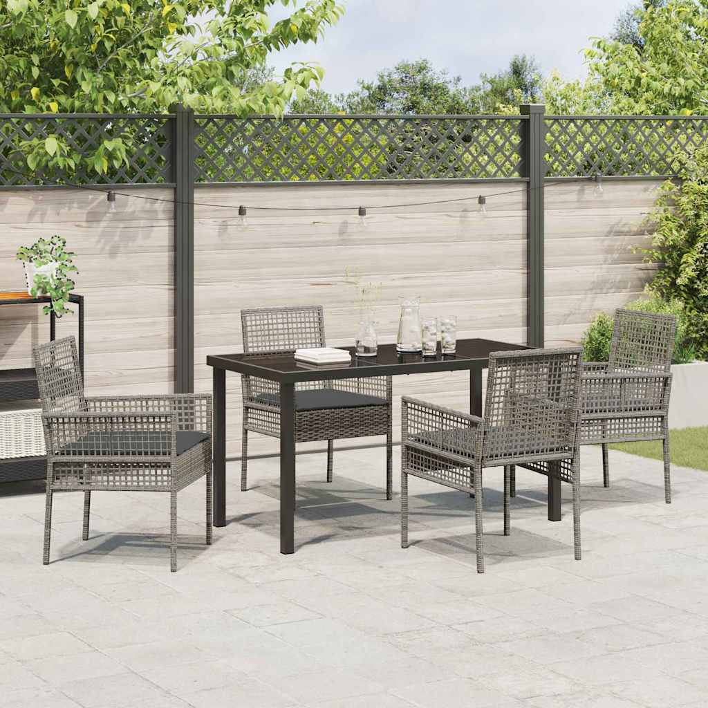 Set da Pranzo per Giardino con cuscino 5 pcs Grigio Poly Rattan - homemem39